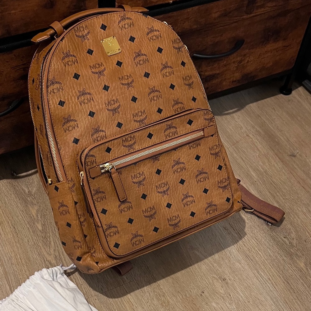 MCM Cognac Logo Backpack